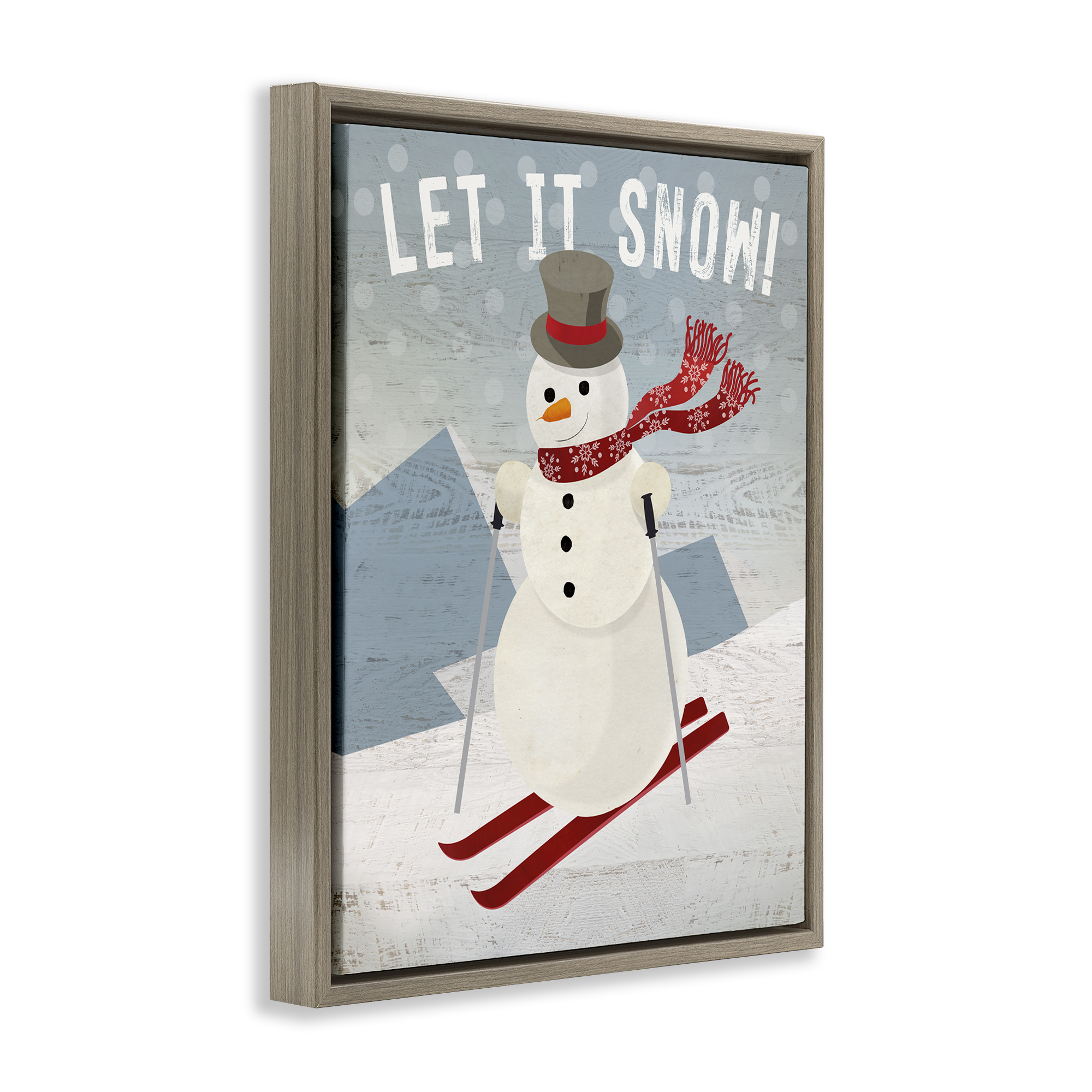 Stupell Industries Skiing Snowman on Slopes Holiday Painting Brown Floater Framed Canvas Art Prints Wall Art, 17 x 21