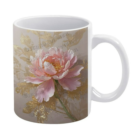 Peony Flower Mug - 11 OZ Porcelain Coffee Cup, Perfect for Floral-Themed Kitchen Accessories
