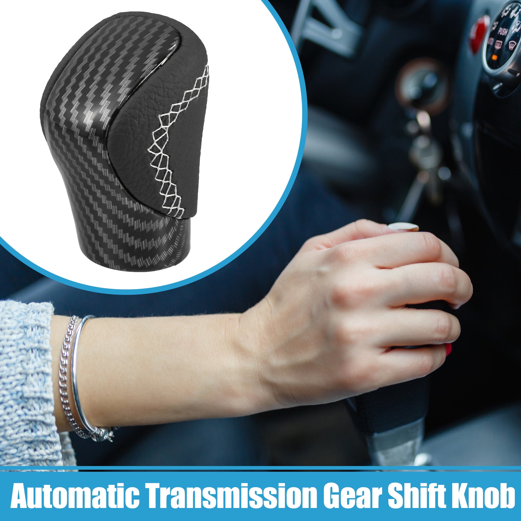 Unique Bargains Automatic Transmission Gear Shift Knob for Lexus ES300h 2016-2018 Carbon Fiber Cover with White Thread