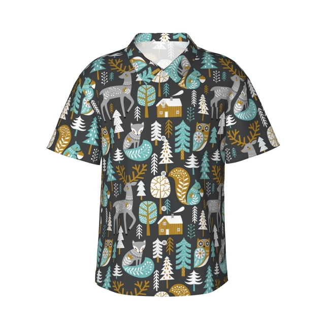 Balery Moose Squirrel owls tree Camisas hawaianas de manga corta para hombre, camisas playeras de corte holgado, camisas de vacaciones con botones,X-Large
