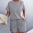 thumbnail image 2 of Womens Summer 2 Piece Outfits Casual Solid Crewneck Short Sleeve Tops and Drawstring Shorts Lounge Sets Tracksuits Ladies Clothes, 2 of 5