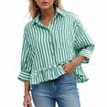 thumbnail image 2 of COMVALUE Womens 2026 Summer Tops Dressy Casual Blouse Top Ruffled Short Sleeve Button Down Striped Shirt (Green, S), 2 of 7