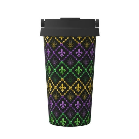 

Uemuo Mardi Gra Geometric Print Carry Insulated Coffee Mug Travel Mug with Hidden Handle Insulated Coffee Flask Leak-proof Travel Mug Insulated Mug for Office