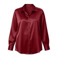 thumbnail image 2 of AKOEE Plus Size Shirts for Women Button Down Dressy Casual Soft Satin Long Sleeve XL-5X Lapel Collar Blouses (XL, Wine), 2 of 8