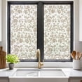 thumbnail image 2 of Khaki Flower Window Privacy Film, Vintage Farmhouse Boho Leaf Spring Plant Static Cling UV Sun Blocking Heat Control Window Tint Day and Night,Non-Adhesive One Way Windows Privacy Cover 17.7''x39.3'', 2 of 7