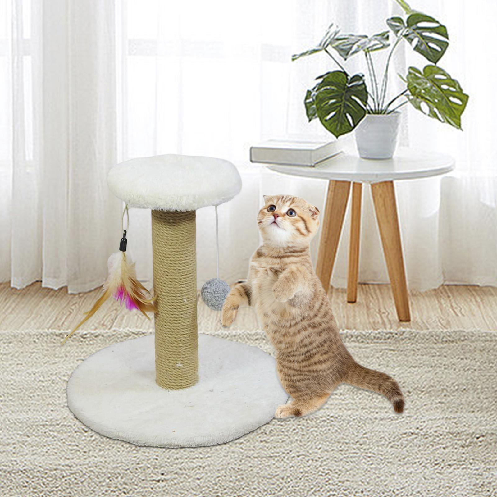 Fzaqwen Cat Scratching Post Cat Scratcher Scratch Post Interactive Toy Cat Gift Climbing Round White