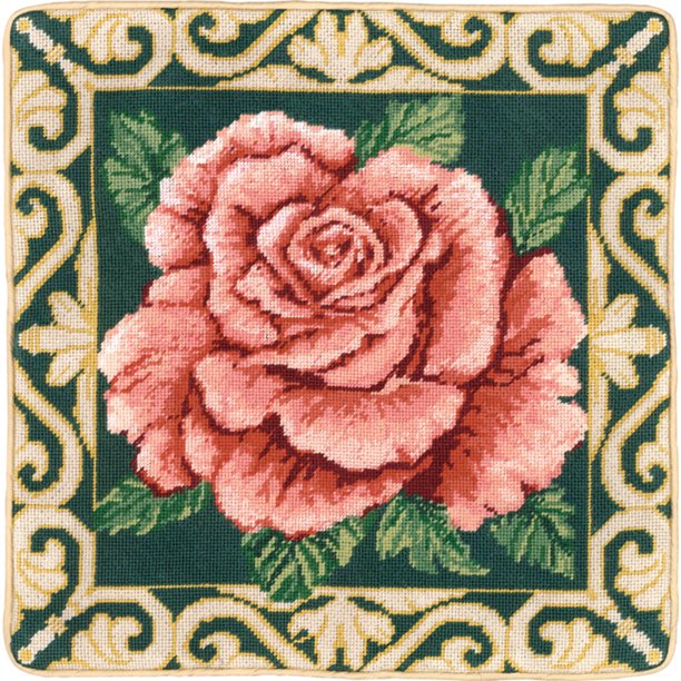 Traditional Rose Needlepoint Kit, 14" x 14" Stitched In Floss Walmart