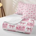 thumbnail image 4 of Erosebridal Kawaii Checker Bow Quilt Full for Women Girls, Cute Axolotl Plaid Ribbon Full Bedspread Sets, 3-Piece, 4 of 7