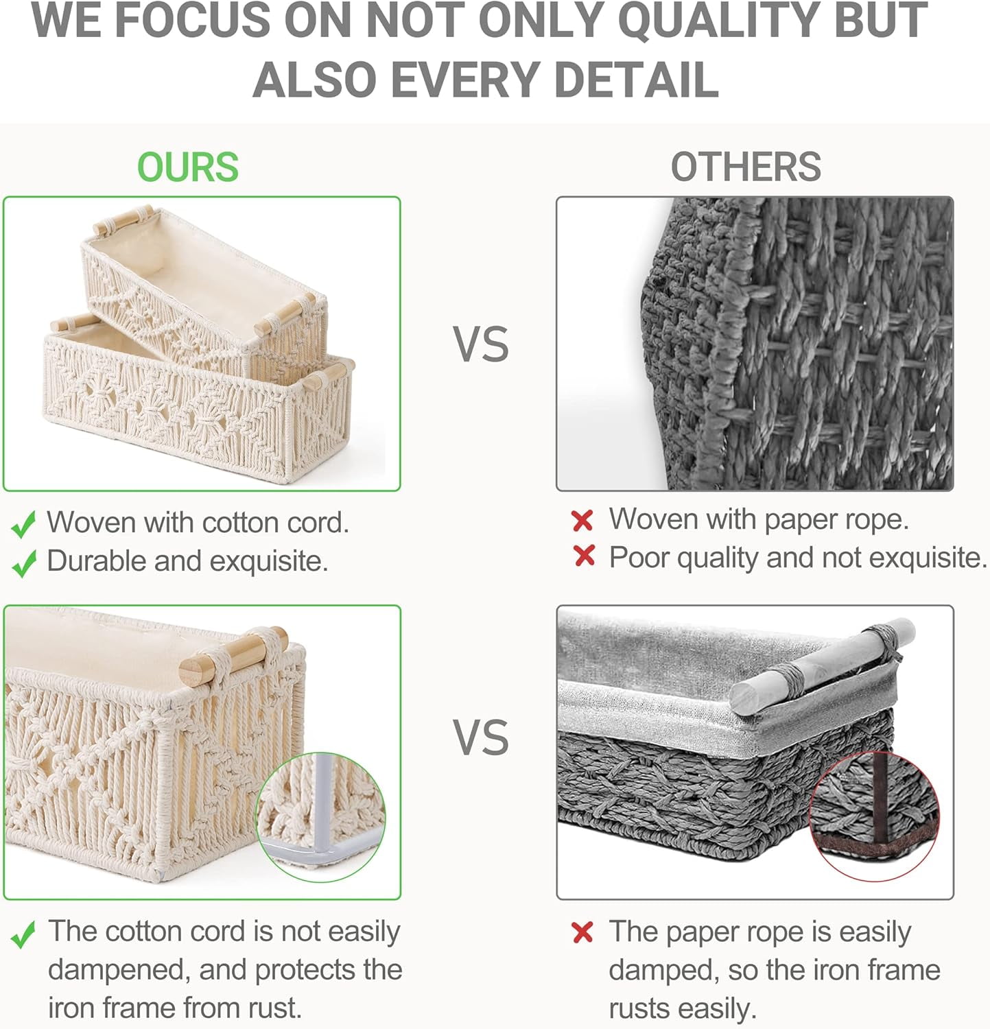 Storage Baskets Boho Decor Box Handmade Woven Decorative Countertop Toilet Tank Shelf Cabinet Organizer for Bedroom Livingroom Home, Set of 2