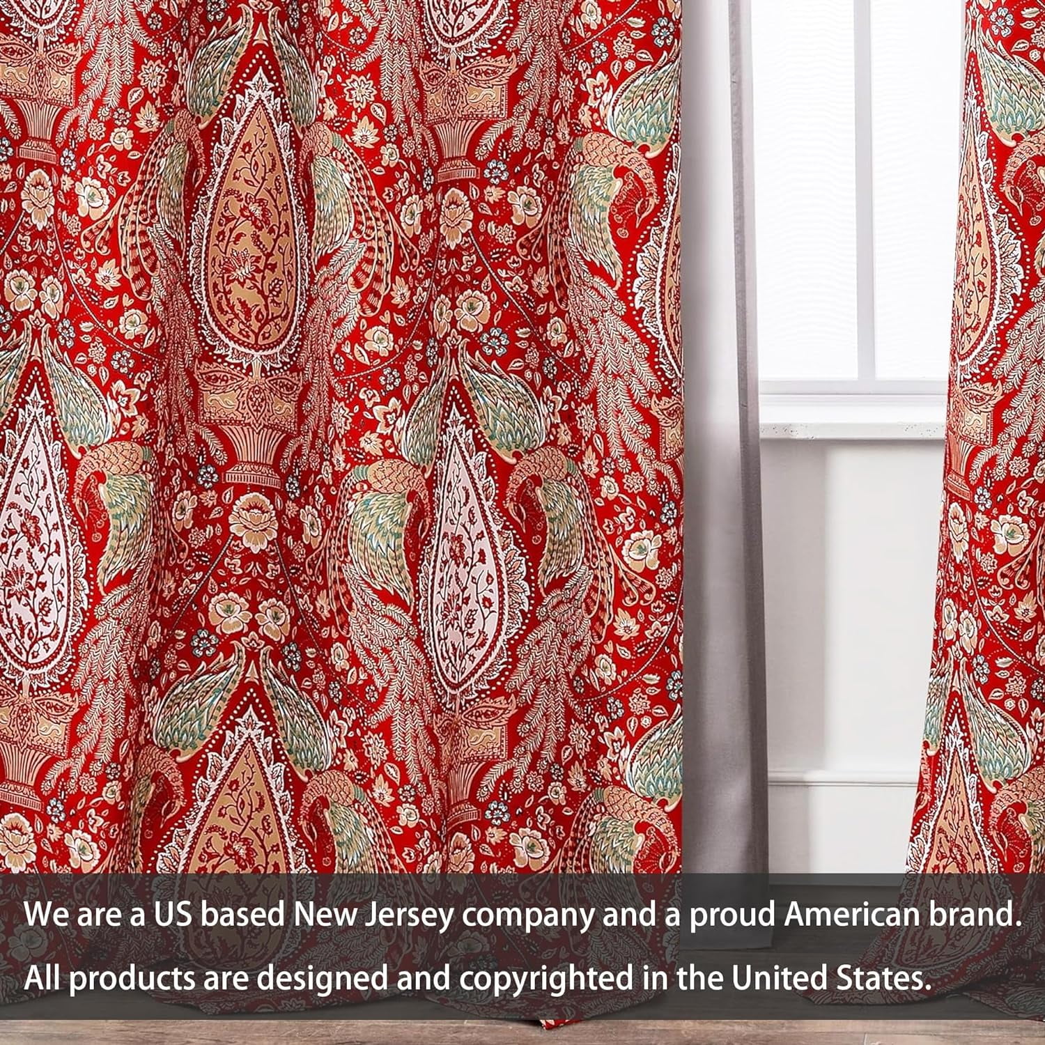 DriftAway Christopher Peacock Floral Pattern Energy Saving Thermal Insulated Blackout Window Curtain Grommet 2 Layers 2 Panels 52 Inch by 84 Inch Red