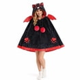 thumbnail image 2 of Cute Cat Bat Wearable Fleece Blanket Hoodie Cape with Red Wings and Paws for Women Comfortable Home Wear, 2 of 9