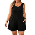 thumbnail image 4 of Women's Plus Size Jumpsuits Casual Sleeveless Short Overalls Pleated Front Rompers Summer Loose Fit One Piece Outfits with Pockets, 4 of 5
