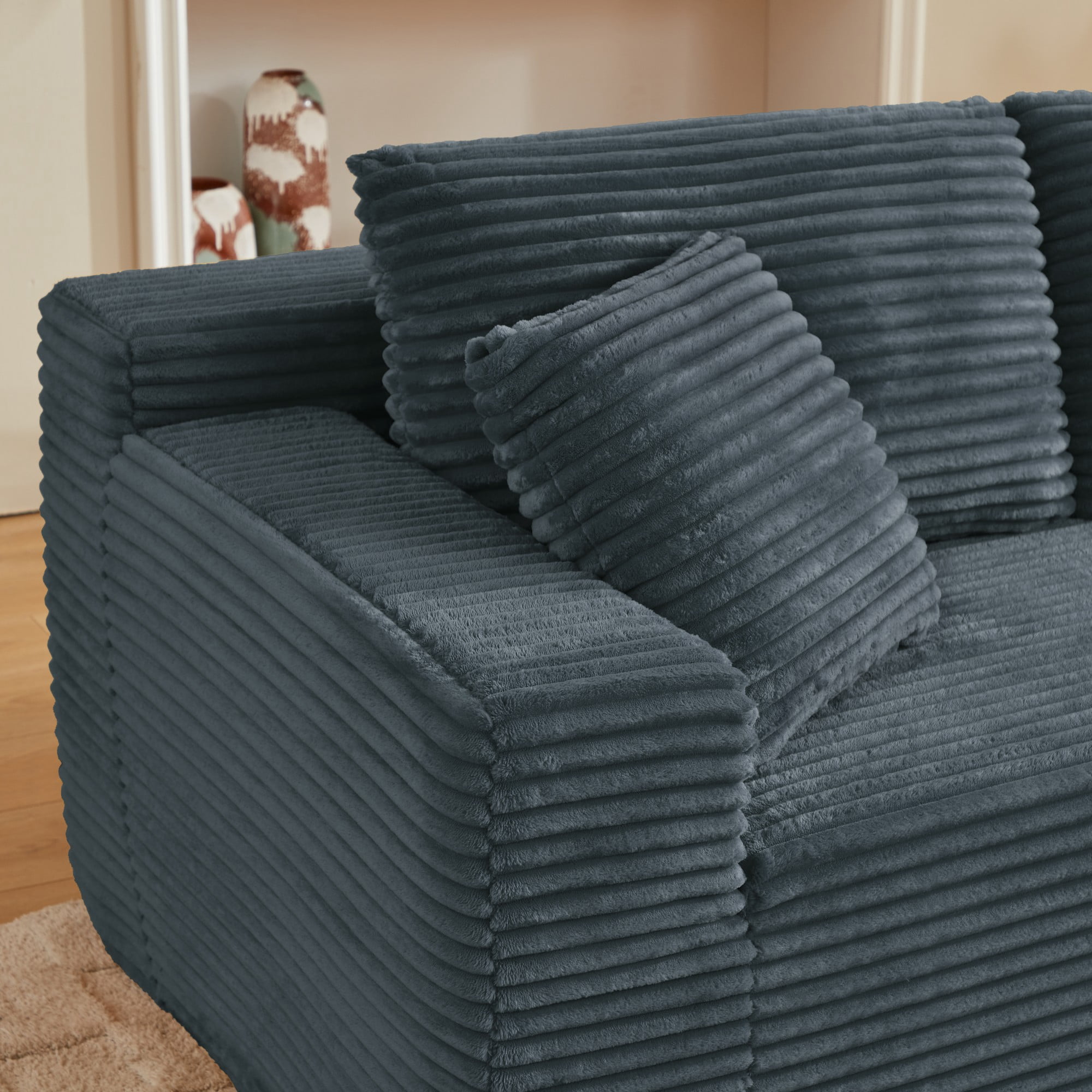 Aukfa 103" Modular Cloud Sectional Sofa, L-Shaped Boneless Couch with Right-Facing Chaise, Deep Seat Corduroy Sleeper Sofa for Living Room, Dark Gray