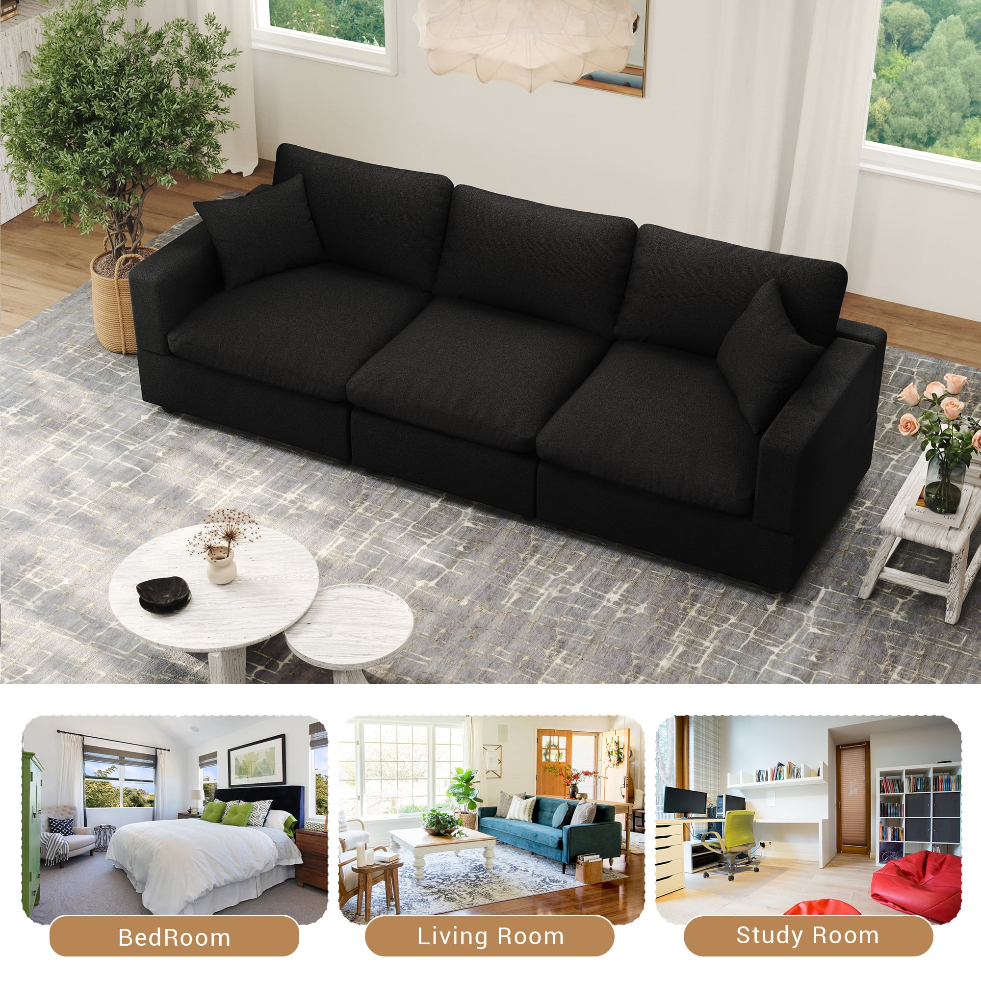 Gtilzria Cloud Modular Sectioanl Sofa Couch, Comfy Modern Sectioanl Cloud Couch Modular Down Filled Sofa with Ottoman for Living Room Apartment Office, Black