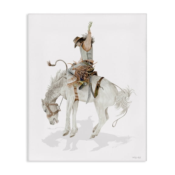 Stupell Industries Cowgirl on Rearing Horse People Painting Wrapped Canvas Art Print Wall Art, 16 x 20