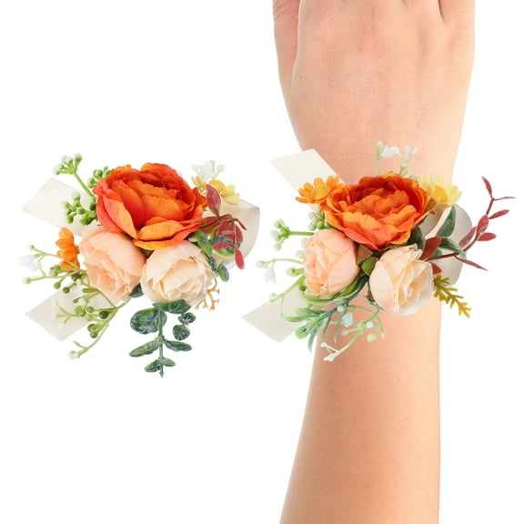 Uxcell Rose Bridesmaid Wrist Corsage Set for Groom Bride Groomsmen Wedding Suits Prom Ceremony Anniversary Party Orange/Beige/White