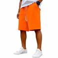 thumbnail image 2 of Baggy Sweat Shorts for Men Cotton Under Knee Length Loose Shorts Y2K Style Raw Hem Basketball Elastic Waist Shorts with Pockets Orange M, 2 of 4