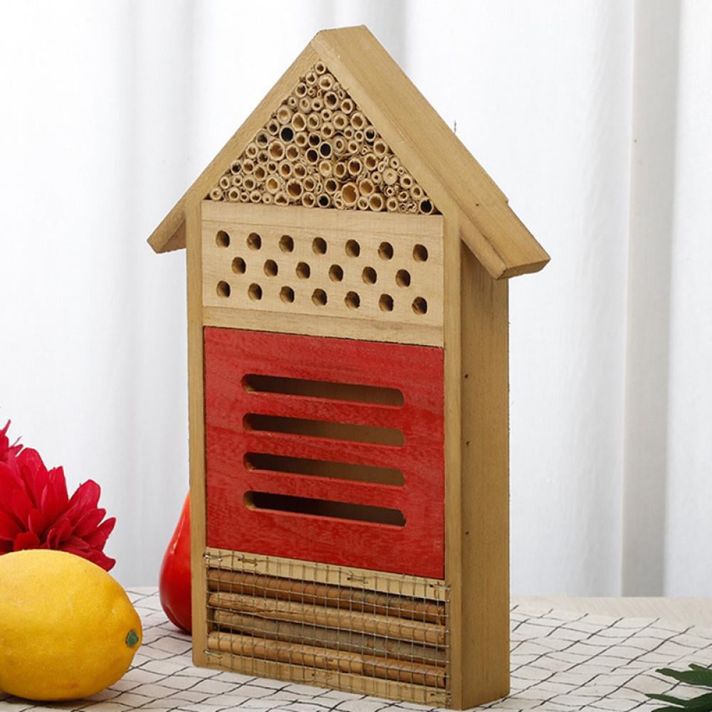 Insect Hotel for Bee Hanging Bamboo Bee Pollinator House Butterfly Ladybirds 7.1 X 6.1 X 5.3 Inch Beneficial Insect Habitat Zcaukya Wooden Insect Hotel 