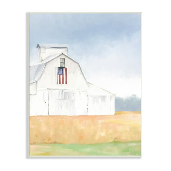 Stupell Industries American Flag White Country Barn Rural Scenery Painting Unframed Art Print Wall Art, Design by Amy Hall