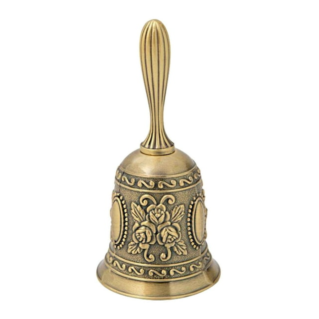 Campana de mano multiusos, artesanía, servicio de cascabel, campana de llamada fuerte para decoración de bodas, Dorado Antiguo