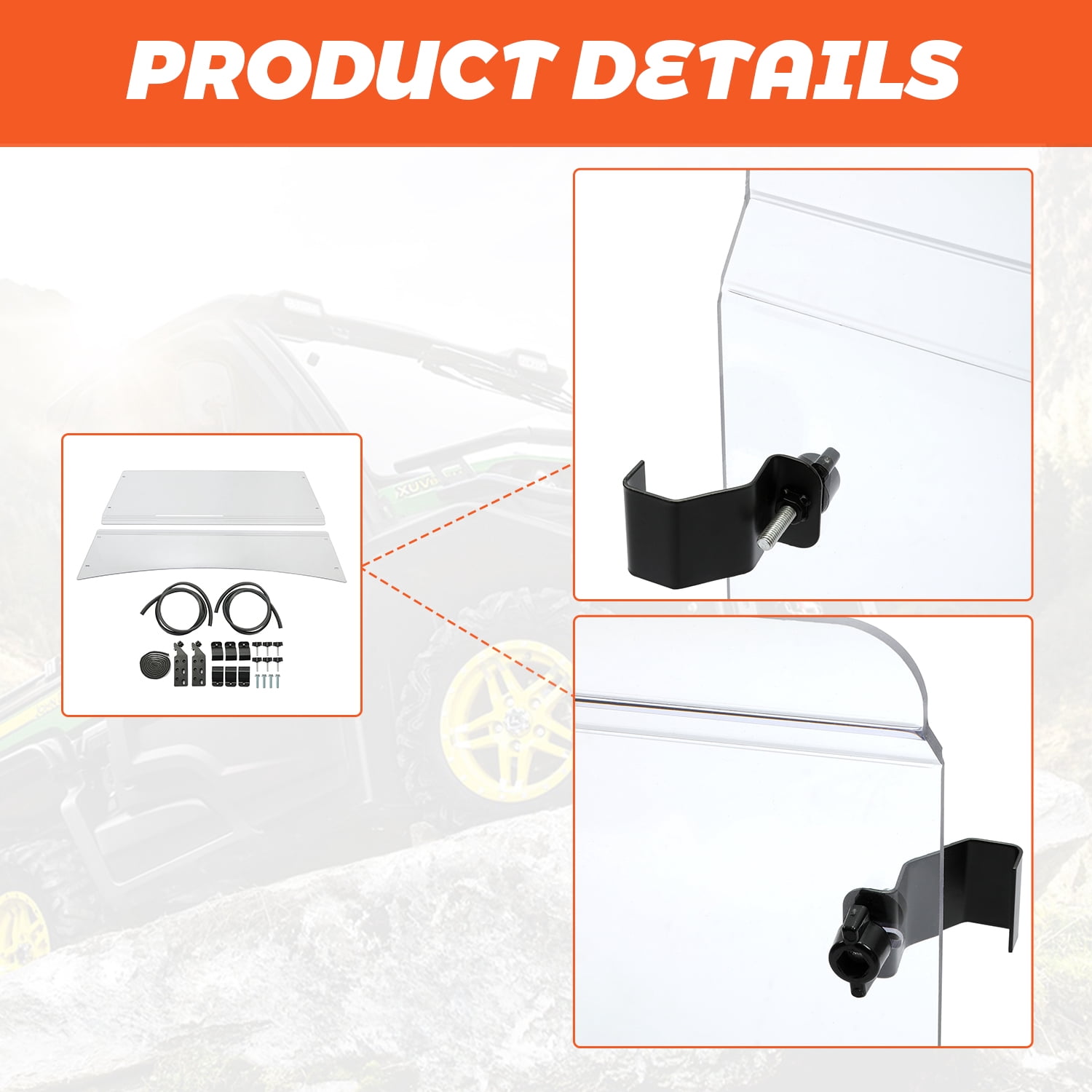 KOJEM Clear Heavy Duty Scratch Resistant UTV Windshield Windscreen for 2018+ John Deere XUV 835E, 835M, 865E, & 865M Polycarbonate Plastic in