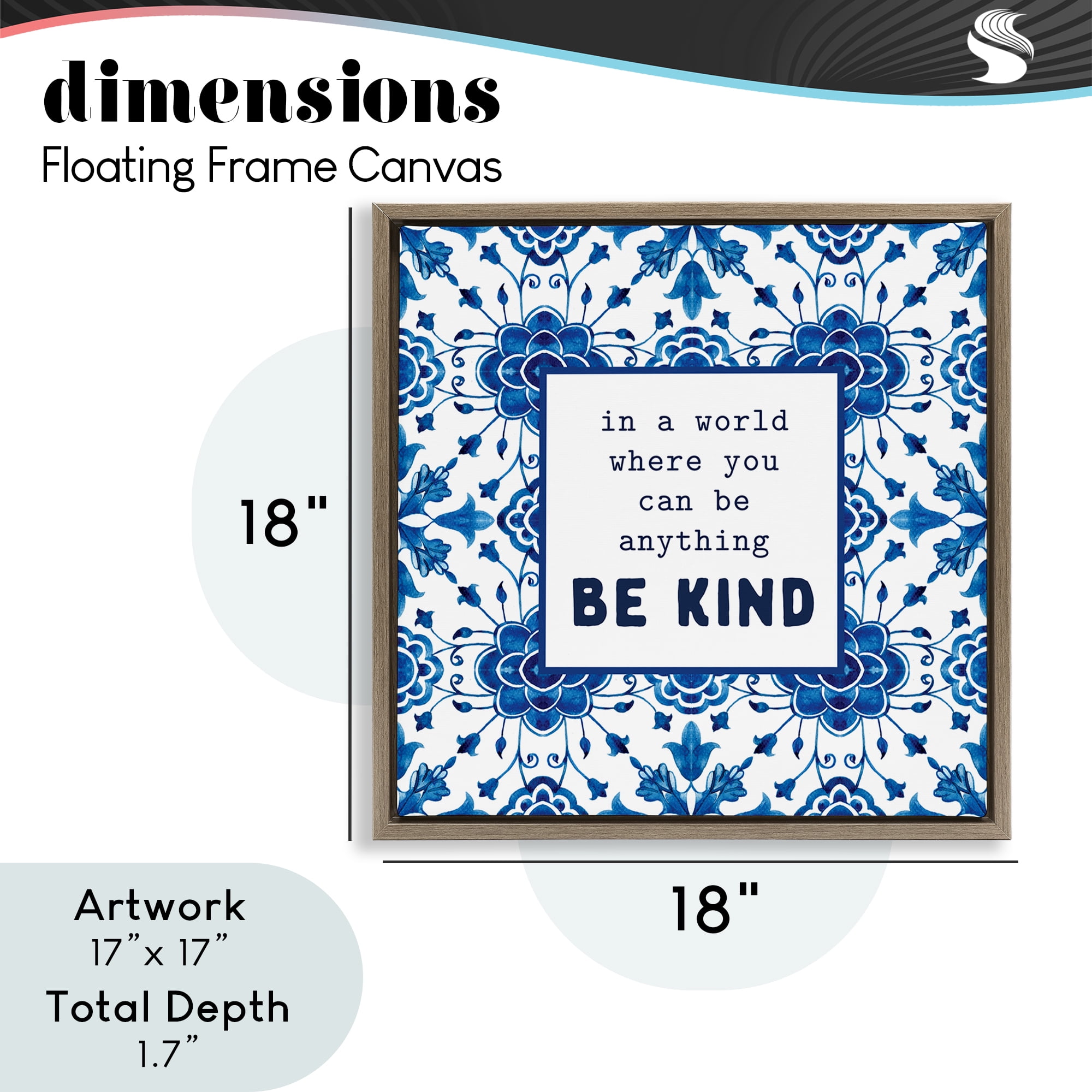Patterned Be Kind Encouragement Brown Framed Floater Canvas Wall Art, design by Lettered and Lined