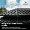 thumbnail image 3 of JolyDale 12' x 20' Outdoor Hardtop Gazebo, 2-Tier Galvanized Steel Roof Gazebo Aluminum Frame Permanent Pergolas with Netting and Curtains for Patio, Backyard, Garden, Lawns, Gray, 3 of 8