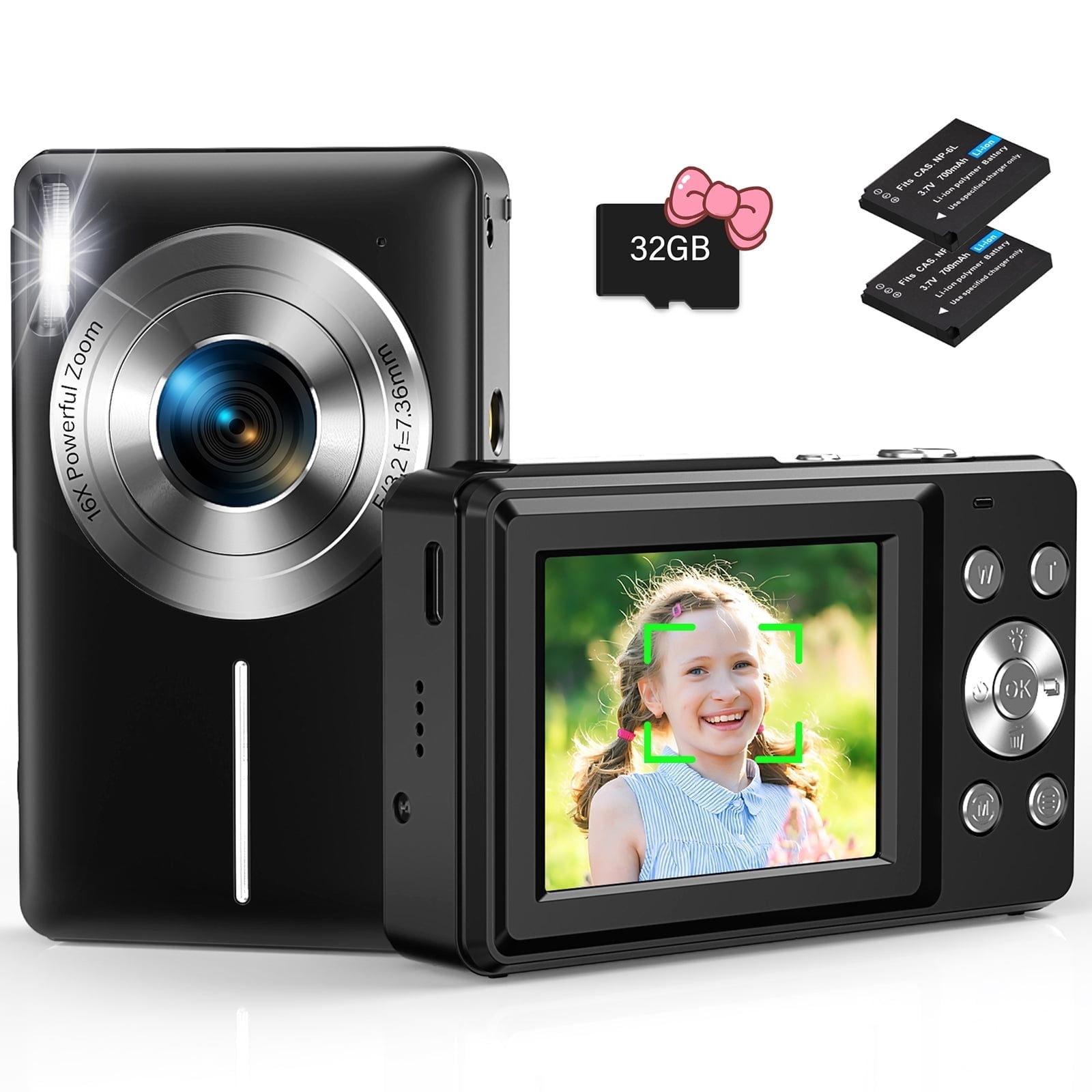 Pocket Mini Digital Camera 1080P, 44MP, 32GB Card, Vintage Filters