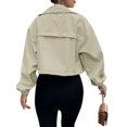 thumbnail image 4 of Spring Fall Women Long Sleeve Turn-down Collar Casual Zipper Jacket Loose Anorak Crop Coat with Pocket, 4 of 5