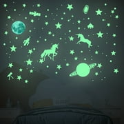 Glow in The Dark Stars and Moon for Ceiling, 900 Pcs 3D Star Stickers, Unicorn Wall Stickers, Glow Stars for Kids Room Decor and Cool Room Decor (Green)