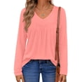 thumbnail image 4 of Fantaslook Womens Tops Dressy Casual Pleated Blouses V Neck Long Sleeve Shirts Fall Tunic Tops, 4 of 8