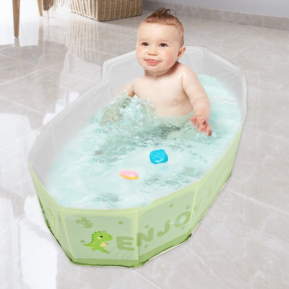 Grusce Foldable Kid Bath Tub for Shower, Toddler Baby Bathtub with Drainage Design Space Saving, for 0 to 8 Years Old Children Pet Travel