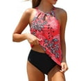 thumbnail image 5 of Tiqkatyck Bikini Sets for Women Clearance, Two Piece High Neck Tankini Swimsuits for Women Bathing Suits Floral Print Swimwear Bathing Suit for Women, Swim Suits for Women 2024 Wine XL, 5 of 7