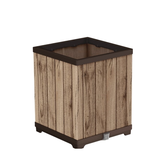 Keter Signature 20 Gallon Square Tall Wood Look Planter for Indoor and Outdoor, Pine