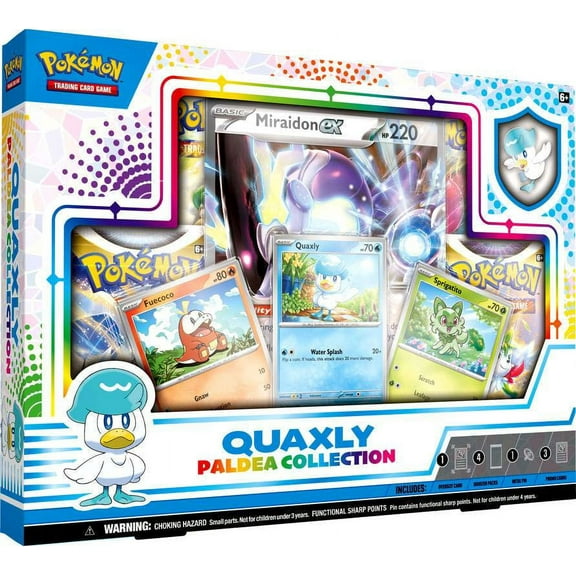 Pokemon Sword & Shield Paldea Collection Quaxly Box (4 Booster Packs, 3 Promo Cards, Oversize Card, Pin & More)