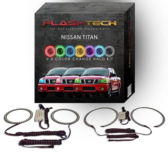 Flashtech RGB Multi Color Changing LED Halo Ring kit for 2004-2014 Nissan Titan Headlights