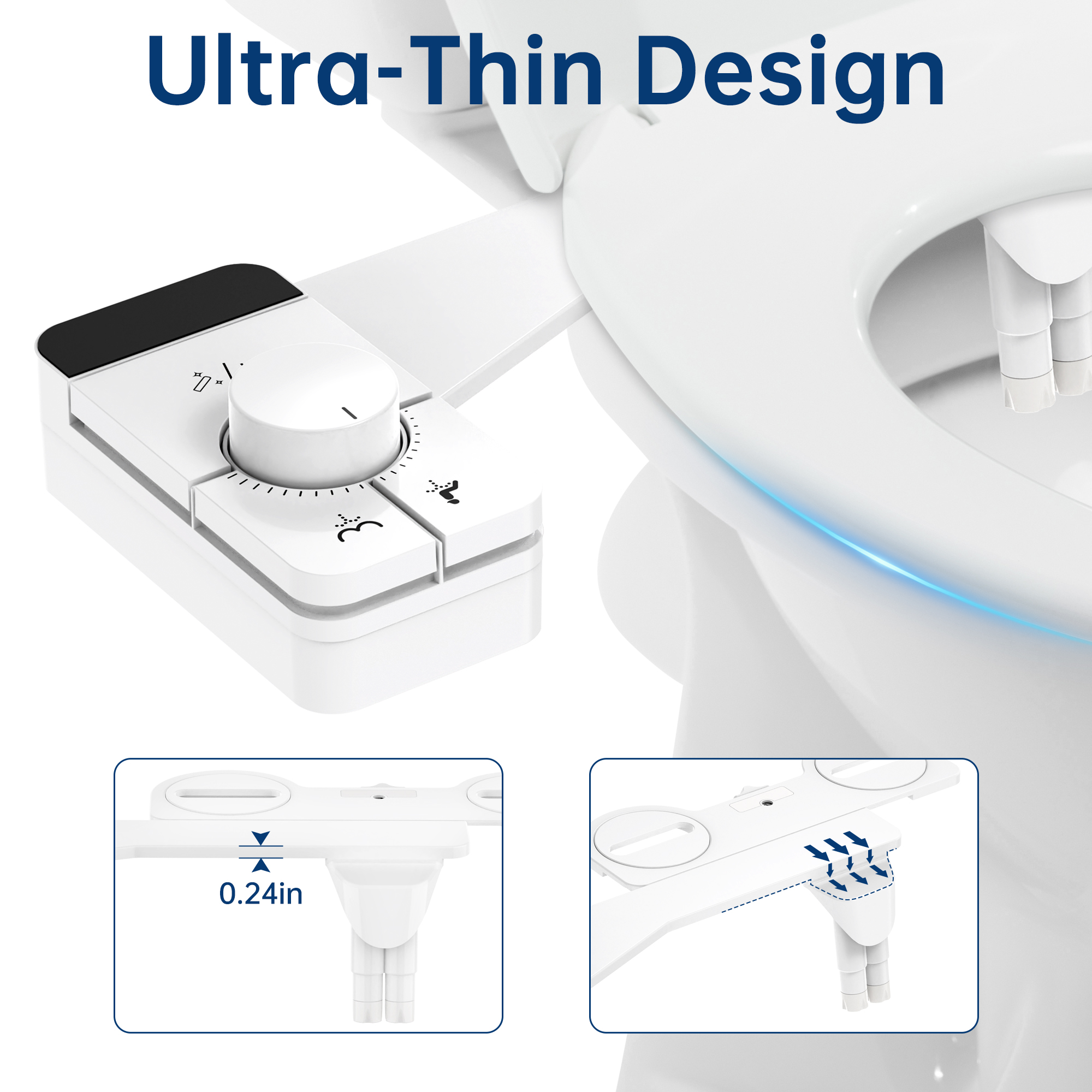 Bidet Attachment for Toilet Self Cleaning Dual Nozzles, Adjustable Water Pressure, Feminine & Rear Wash, Non-Electric Fresh Water Bidet Toilet Seat Attachment B021