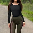 thumbnail image 5 of Women's Scoop Neck Long Sleeve Bodysuit Body-hugging Sexy Tops Women's Bodysuits Sexy Ribbed One Piece Long Sleeve Round Neck Tops Bodysuits, 5 of 9