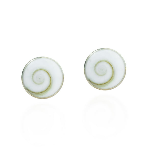 Tiny Round Shiva Eye Spiral White Shell .925 Silver Stud Earrings