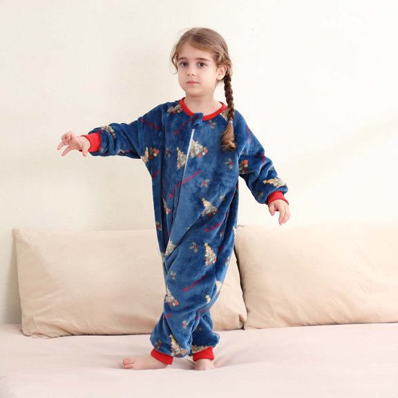 Eltusu Girls Flannel Bodysuit, Zip up Comfort Long Sleeve Thermal Winter Romper Blue Size 0-1T