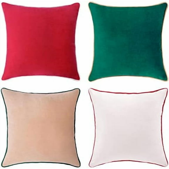 Christmas Decorative Throw Pillow Covers Cushion Cases, Set of 4 Soft Velvet Double-Sided Designs, Mix and Match for Home Decor, Pillow Inserts Not Included (22x22 inch, Red/Green)