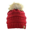 thumbnail image 4 of NYFASHION101 Exclusive Soft Stretch Cable Knit Faux Fur Pom Pom Beanie Hat - Red, 4 of 4