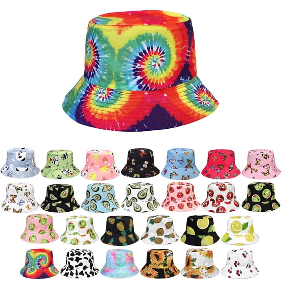 TELOLY Reversible Bucket Hat Summer Travel Lightweight Foldable Beach Outdoor Hat - Tiedye