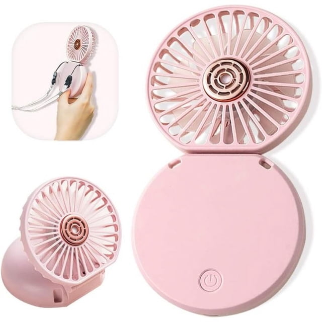 Ventilador de mano, ventilador de cuello portátil, ventilador plegable, función de fijación, ventilador de 3 velocidades, ventilador recargable USB, diseño lindo (azul profundo)