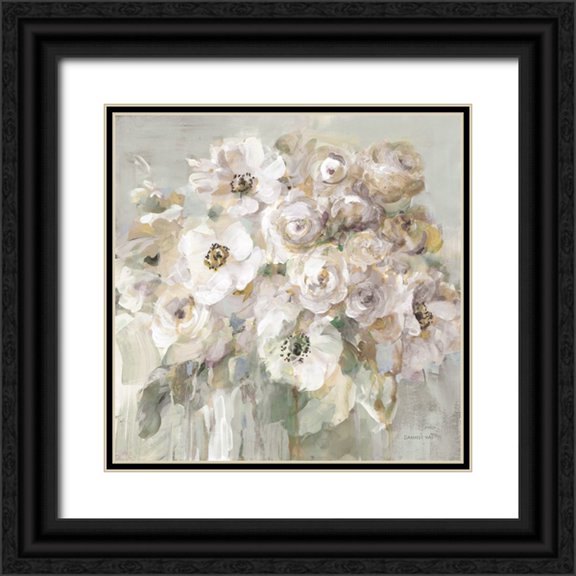 Nai, Danhui 12x12 Black Ornate Wood Framed with Double Matting Museum Art Print Titled - Blushing Bouquet Neutral