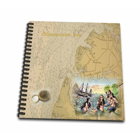 3dRose Print of Vintage Chesapeake Bay With Mermaids - Mini Notepad, 4 by 4-inch