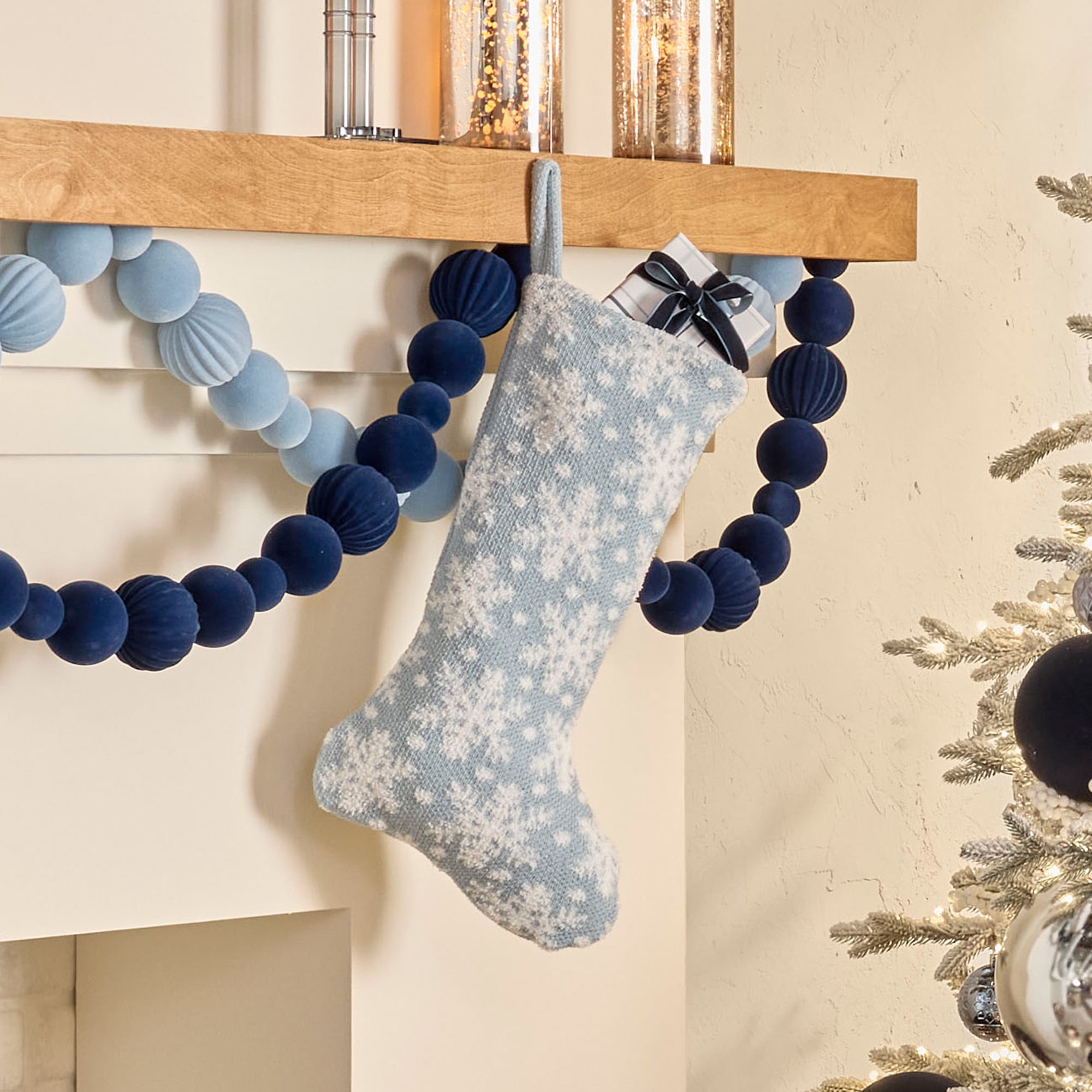 Knit Snowflake Christmas Stocking, Blue and White, 21", by Holiday Time