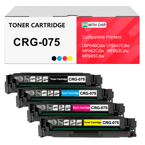 075 CRG075 Toner Cartridge Set 4 Pack Compatible for Canon 075 075H Toner Cartridges Work with LBP646Cdw LBP647Cdw MF662Cdw MF655CDW Printers(Black, Cyan, Magenta, Yellow)