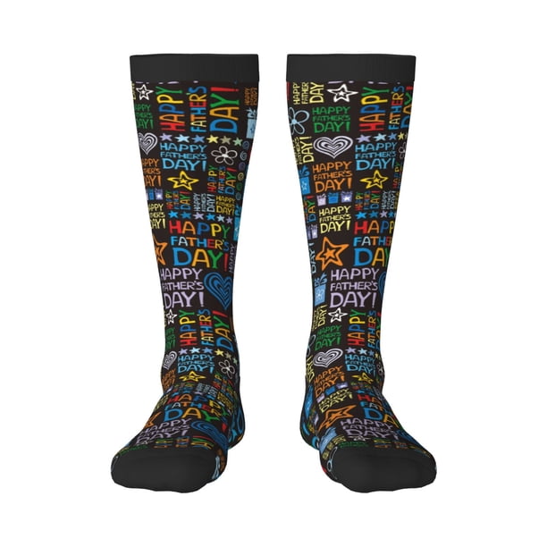 Fotbe Happy Father Day Calcetas Divertidas Estampadas para Hombre y Mujer, Calcetas de Algodón hasta la Rodilla para Caminar, Correr, Enfermería y Embarazo