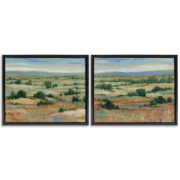 Stupell Industries Abstract Farm Field Landscape Landscape & Nature Painting Black Floater Framed Canvas Art Print Wall Art, 21 x 17, Set of 2
